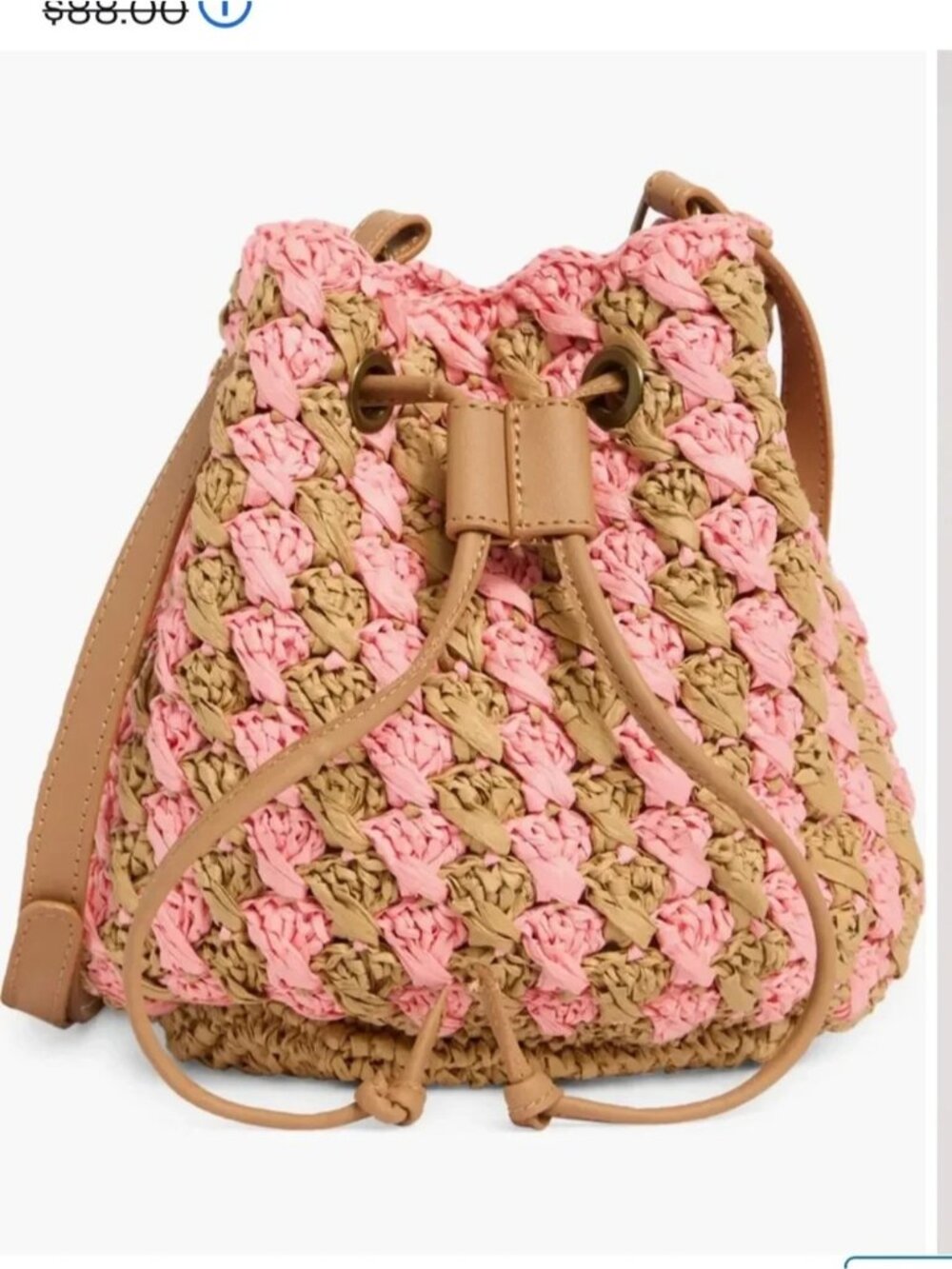 Collection XIIX Peach Multi Boho Crochet Bucket Bag Drawstring Crossbody NWT